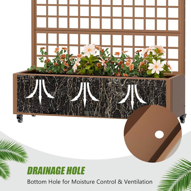 Movable Raised Garden Bed with Trellis and Lockable Wheels