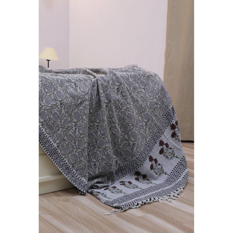 Fabdivine Aradhana Handloom Block Print Cotton Blanket - Cozy Layered Throw, Artistic Home Textile, Lounge & Bedroom Accessory