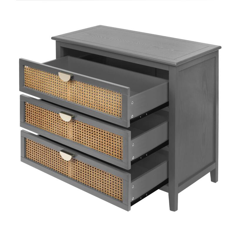 GDFStudio - Rattan Grove American Style Natural Rattan Storage Cabinet with 3 Drawers