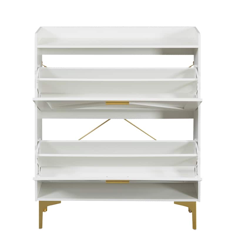 Shoe Cabinet with 2 Flip Drawers& Open Shelves,Modern Entryway Shoe Storage