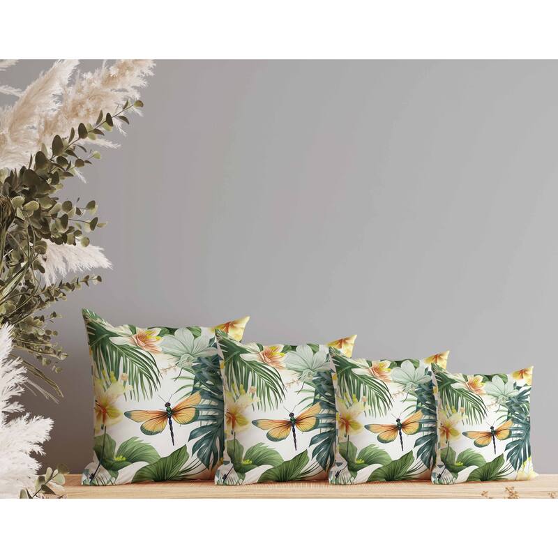 Dragonfly Dreamscape Indoor/Outdoor Reversible Throw Pillow Green and Yellow