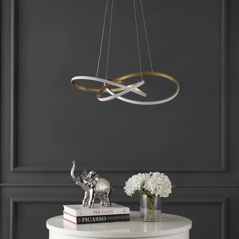 Circulo 25" Abstract Integrated LED Metal Adjustable Pendant, Black by JONATHAN Y