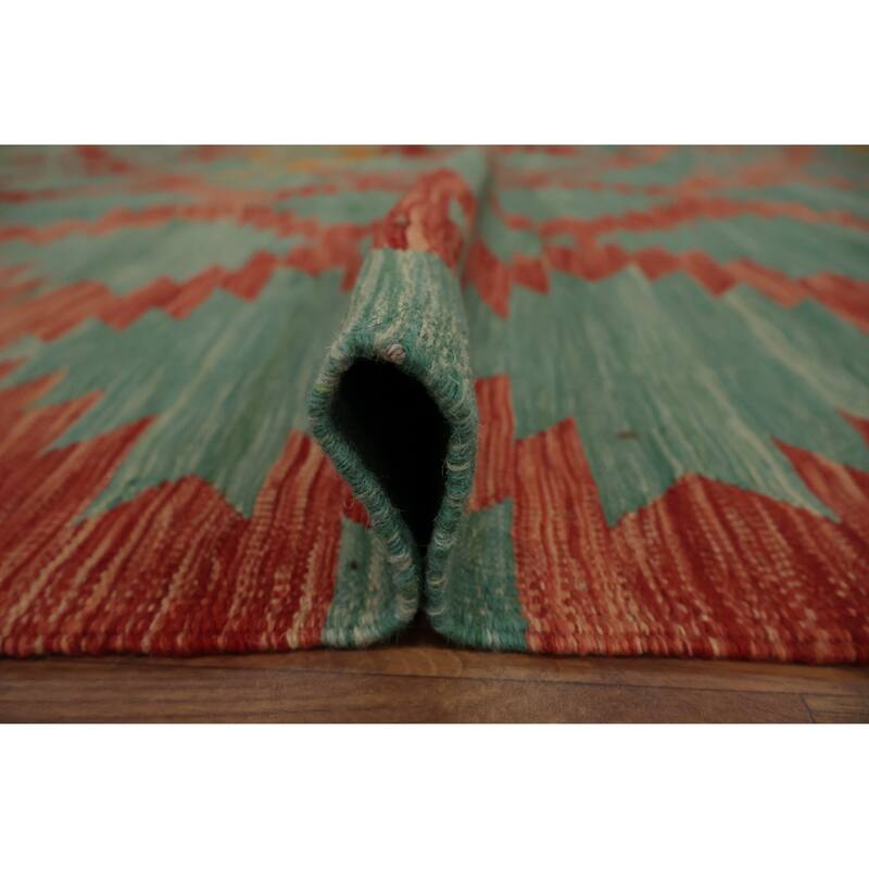 Hand Woven Oriental 100% Wool Carpet Southwestern Geometric Green Kilim Area Rug - 9' 11'' X 8' 4''