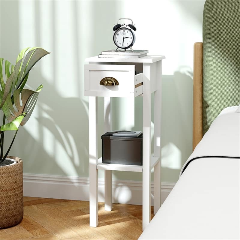 Lightweight and Stylish Bedroom Side Table with Storage Drawer and Bottom Shelf Ideal for Small Spaces