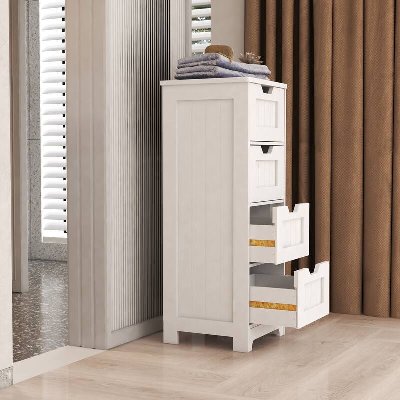 White Freestanding Storage Cabinet With 4 Drawers