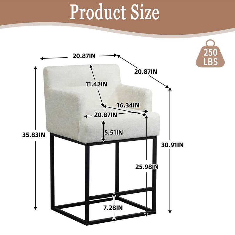 House Hold Counter Height Bar Stools Set of 2,Modern Square PU Bar Stool