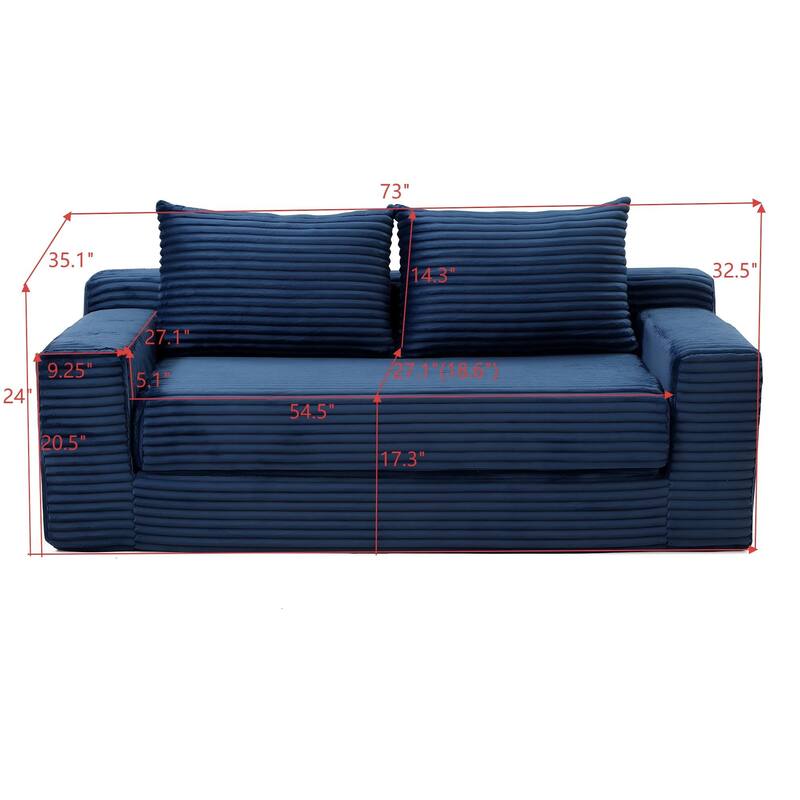 Memory Foam Cloud Loveseat, 2-in-1 Convertible Corduroy Folding Couch Bed, No-Assembly Floor Sofa with Storage Pockets