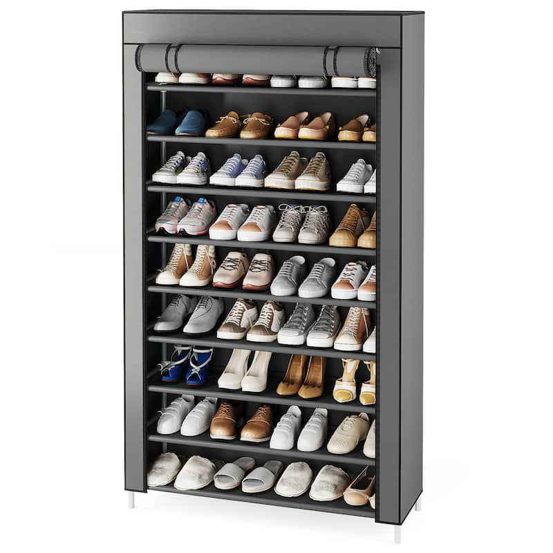 9-Tier Tall Shoe Shelf Stand Rack Organizer with Non-woven Fabric Cover - 10-tier
