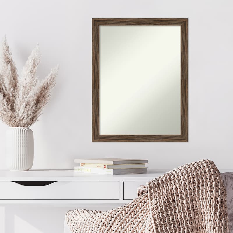Non-Beveled Wood Wall Mirror - Regis Barnwood Mocha Narrow Frame