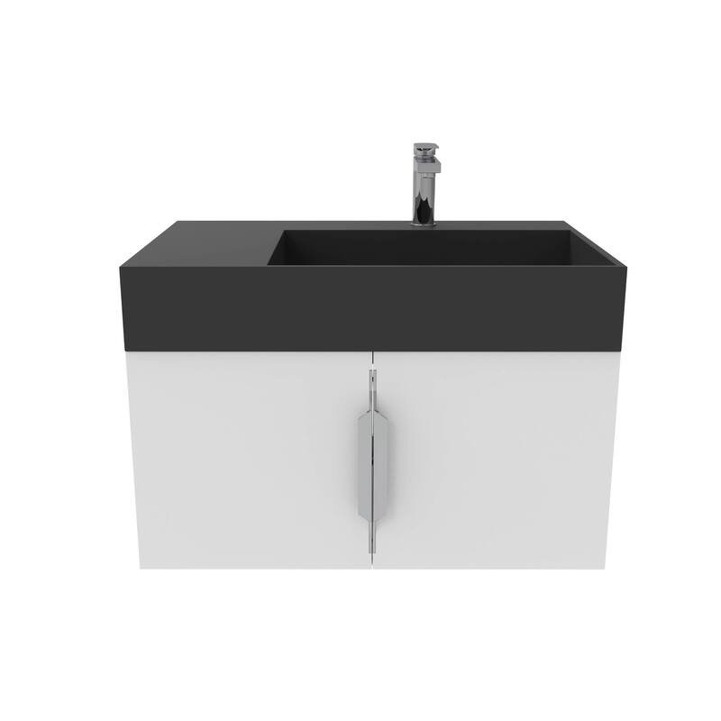 Amazon 30" Wall Mounted Bathroom Right Basin Vanity Set w/ Black Top