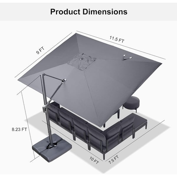 dimension image slide 8 of 13, PURPLE LEAF Stylish UV50+ Fade Resistant Patio Cantilever Umbrella With Base
