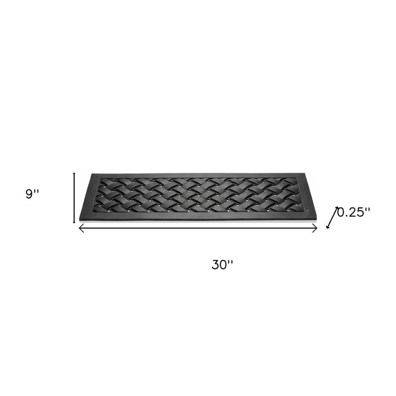 HomeRoots Set Of Six Black Lattice Outdoor Rubber Stair Treads - 9.00' X '30.00