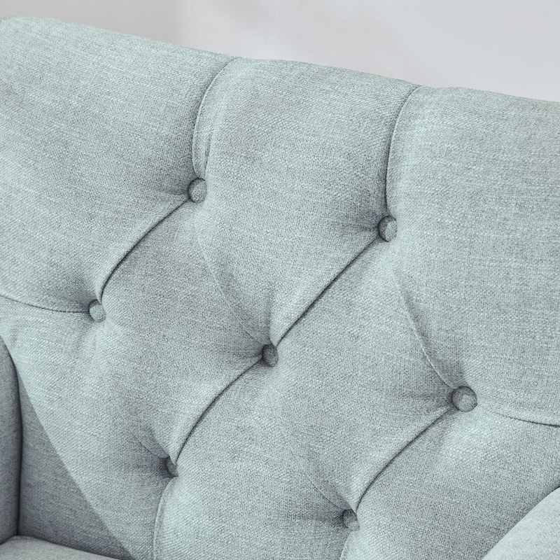 Set of 2 Arm Chair Upholstered Button Tufted Accent Chair with Lumbar Pillow Beige/ Grey/ Light Blue