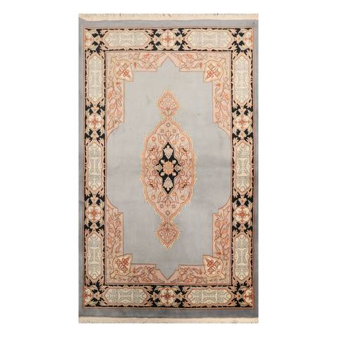 Hand Knotted French Aubusson Savonnerie Gray,Tan Aubusson Wool Traditional Oriental Area Rug (4x6) - 4' x 6'