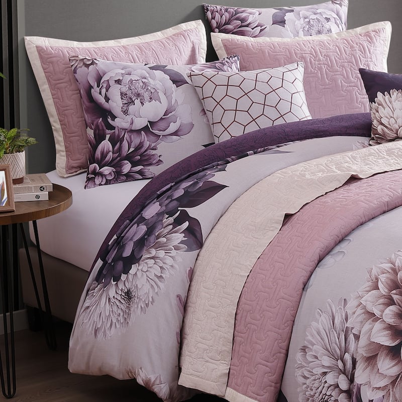 Bebejan Plum Petal 8 Piece 100 % Cotton Sateen Reversible Comforter & Coverlet Set