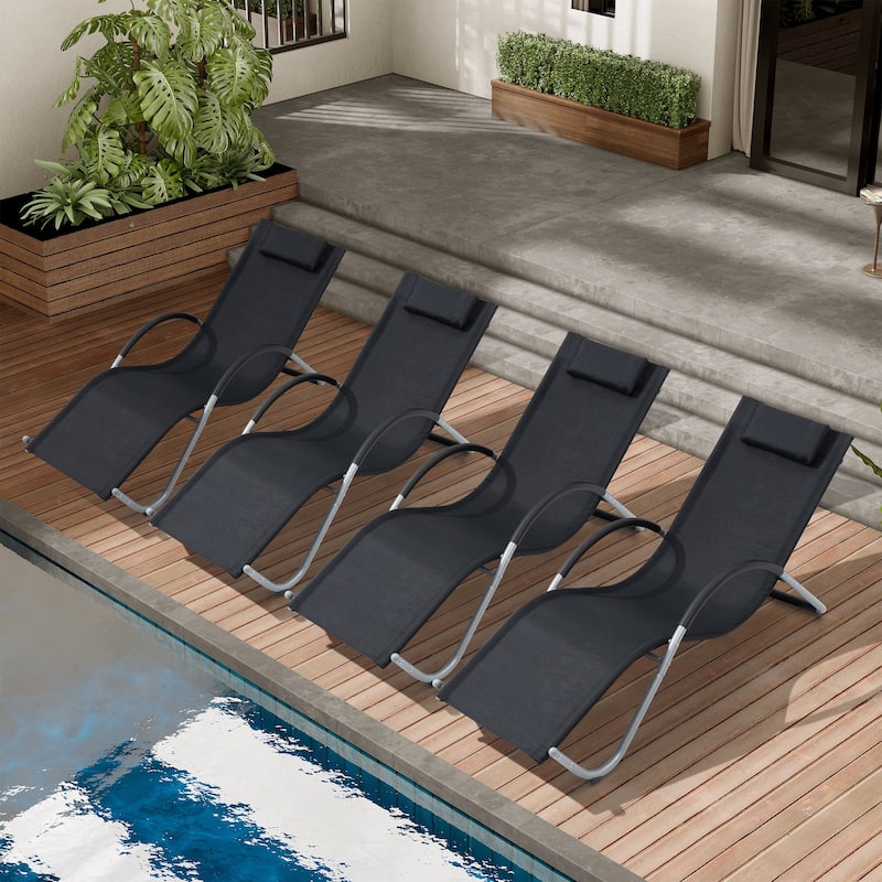 Outdoor Patio Lounger Chaise Lounges Curved Sunbathing Pool Recliner Chair