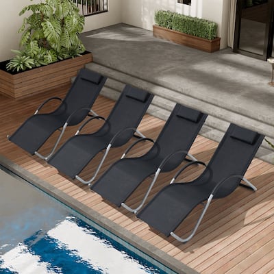 Outdoor Patio Lounger Chaise Lounges Curved Sunbathing Pool Recliner Chair