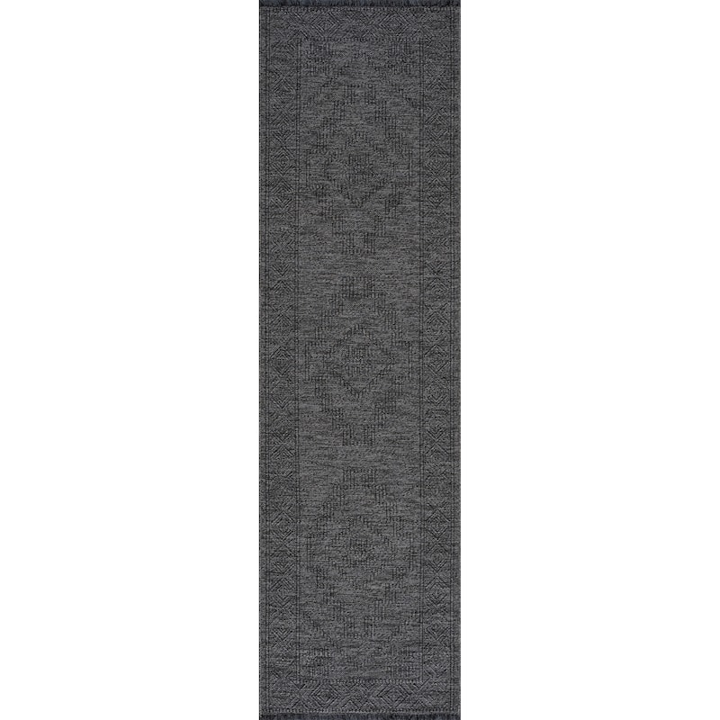 Alameda Solid Color Medallion Machine Washable Indoor Area Rug