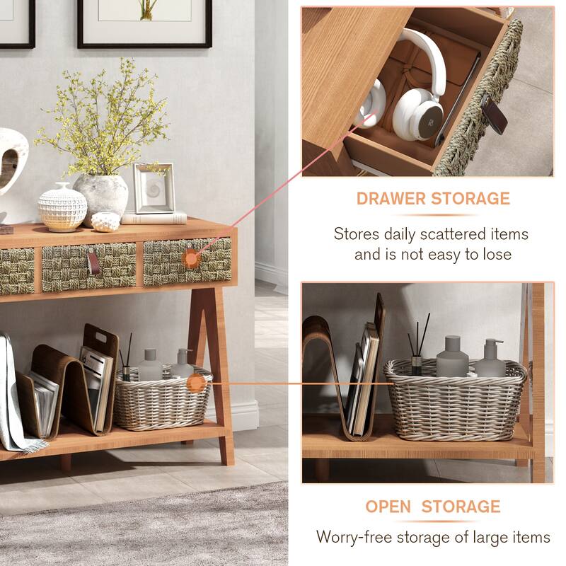 Modern Console Table with 3 Drawer and Open Shelf