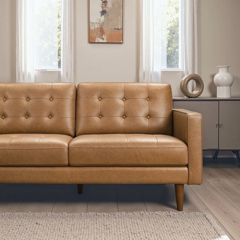 Lester Tufted Modern Living Room Top Leather Corner Sectional Sofa in Cognac Tan