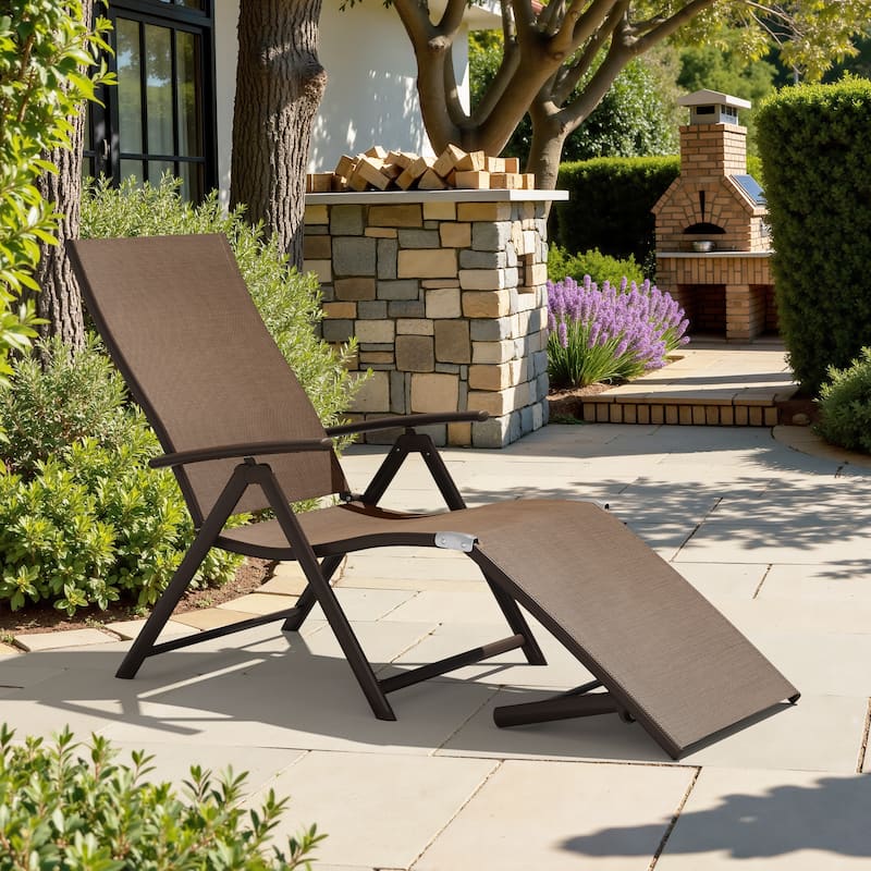 Crestlive Products Outdoor Aluminum Folding Adjustable Chaise Lounge Chair