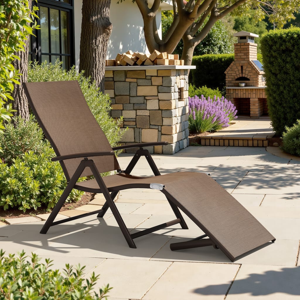 Crestlive Products Outdoor Aluminum Folding Adjustable Chaise Lounge Chair