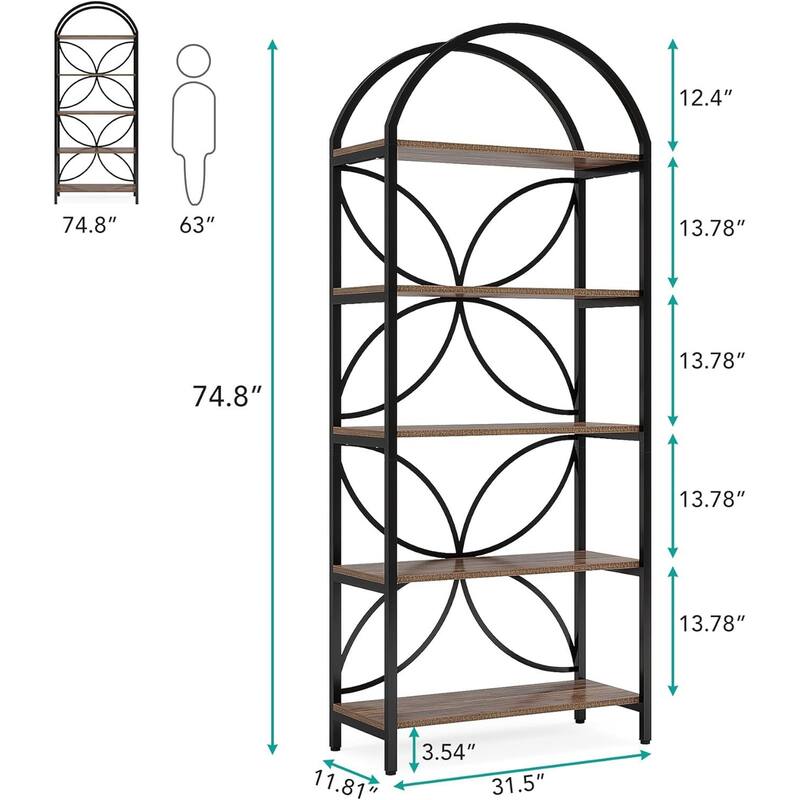 Industrial Narrow 5-Tier Bookcase