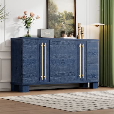 Traditional Style Wood Sideboard Buffet with Adjustable Shelves and Gold Handles