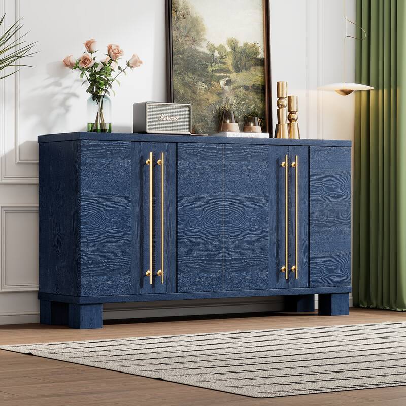 Wood Sideboard with Adjustable Shelves and Gold Handles - Antique Navy