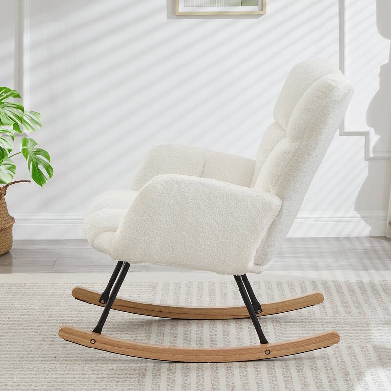 Anmytek Comfy Tufted Teddy Fabric Glider Rocking Chair