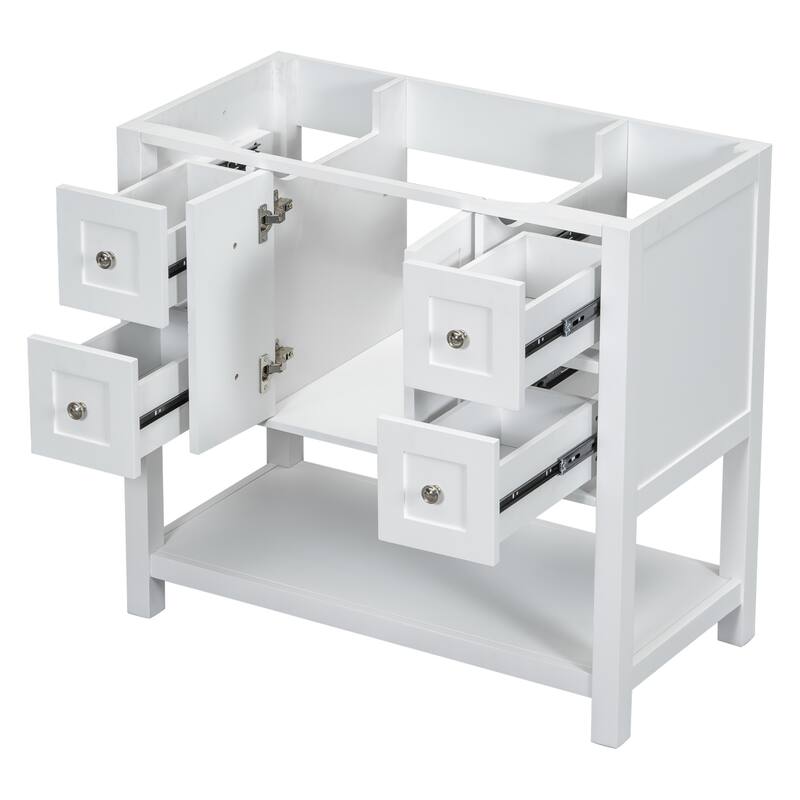 36 Inch Freestanding Bathroom Vanity without Sink, Solid Wood Frame Bathroom Storage Cabinet with 4 Drawers and Soft-Close Doors - White