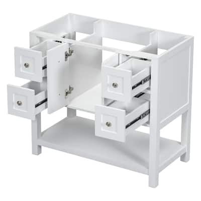 36 Inch Freestanding Bathroom Vanity without Sink, Solid Wood Frame Bathroom Storage Cabinet with 4 Drawers and Soft-Close Doors