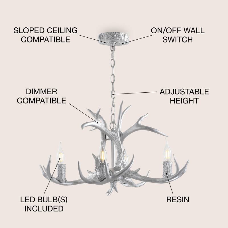 Apollo 26" Adjustable Resin Antler 4-Light LED Chandelier, by JONATHAN Y