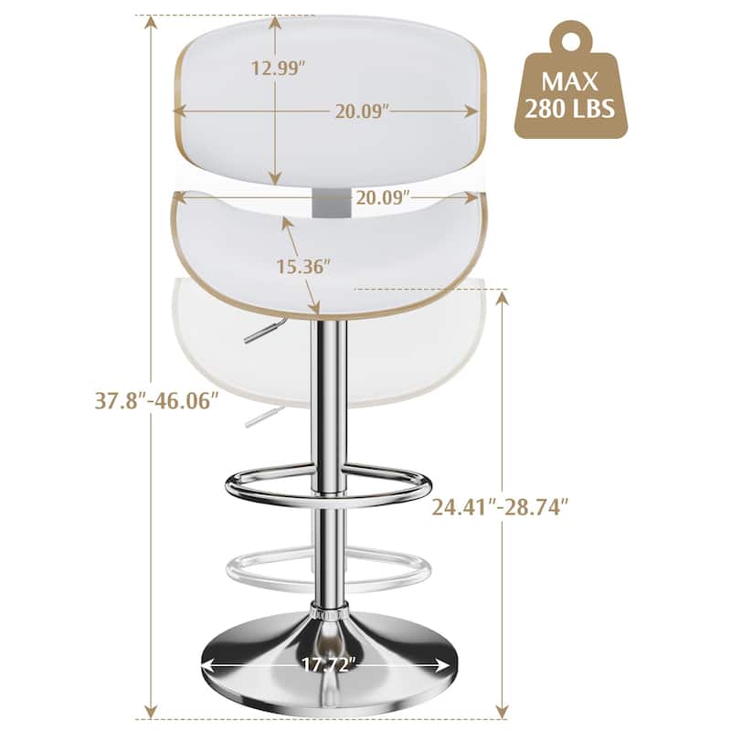 Bar Stools Adjustable Height Swivel Faux Leather Armless Barstools