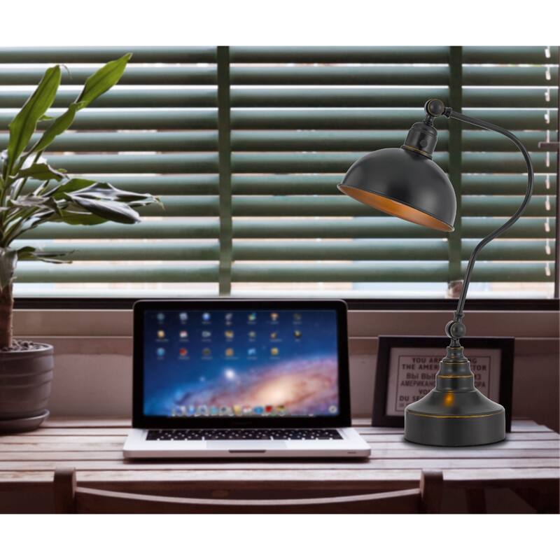 25" Modern Metal Desk Lamp with Dome Shade and Adjustable Height Rotary Switch for Office or Study - 25”H x 9”W x 18”D