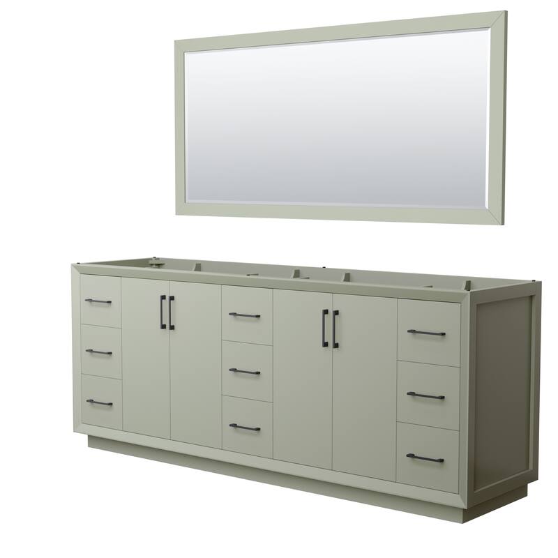 Strada 84-Inch Double Vanity Cabinet, 70-Inch Mirror - Light Green, Matte Black Trim, No Top