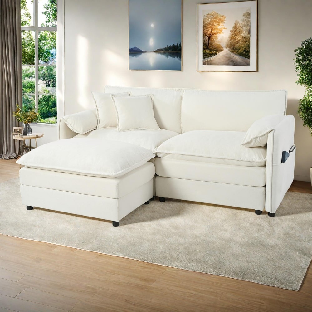 75.59" Chenille Upholstered L-Shaped Modular Sectional Sofa with Double-Layer Cushions, DIY Combination