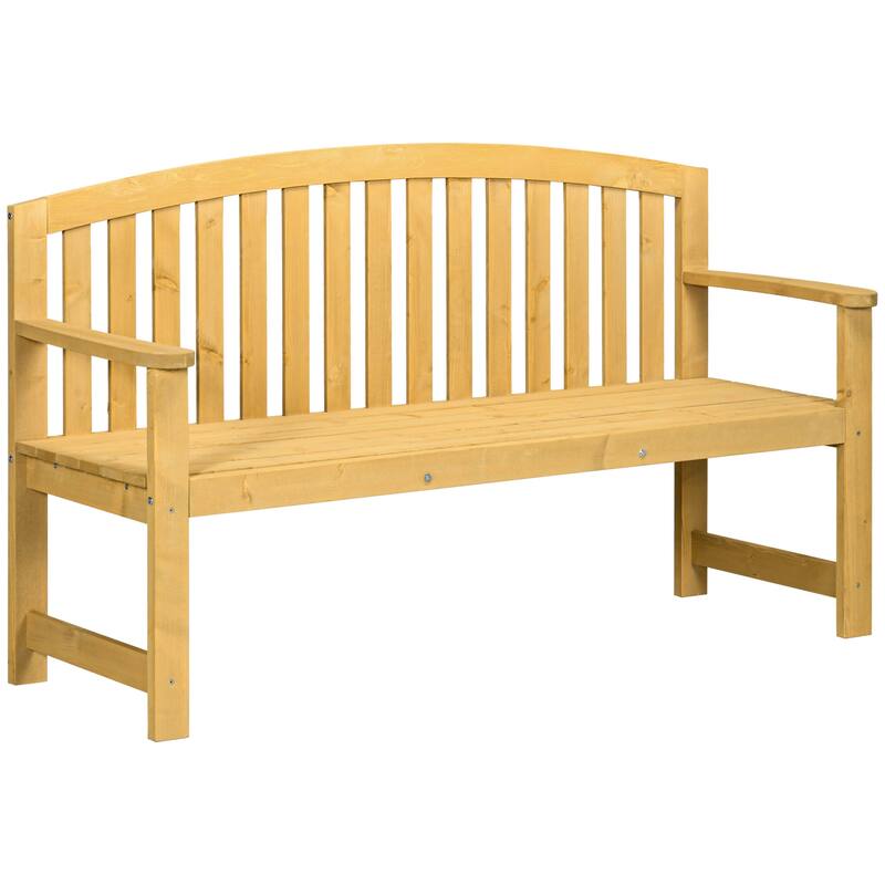 Outdoor Wood Bench, 2-Seater Garden Bench With Backrest And Armrest, Patio Bench For Patio, Porch, Poolside, Balcony