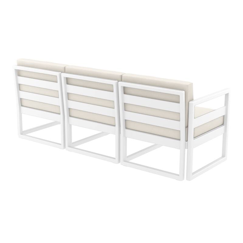 79" White Outdoor Patio Sofa with Sunbrella Natural Beige Cushion