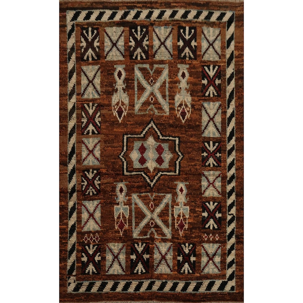 Hand Knotted Oriental 100% Wool Carpet Modern Tribal Oranges & Rust Moroccan Area Rug - 9' 7'' X 6' 10''