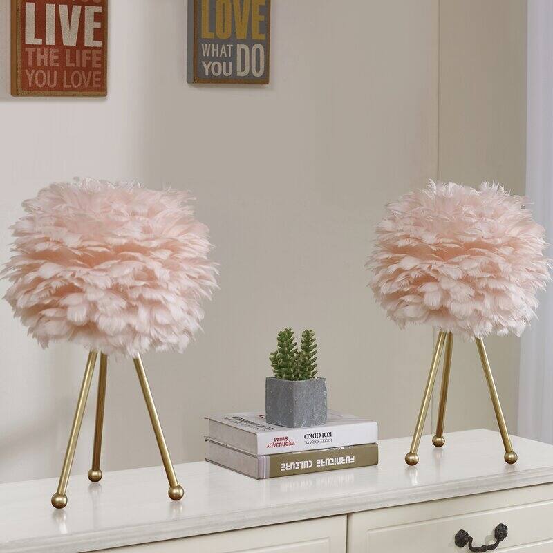 19" Tripod Feather Shade Table Lamp Set (Set of 2)