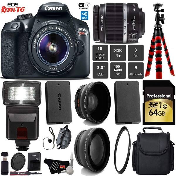 Shop Canon Eos Rebel T6 Dslr Camera With 18 55mm Is Ii Lens Card Reader Camera Case Tripod Bundle 9 Intl Model Overstock 24168346