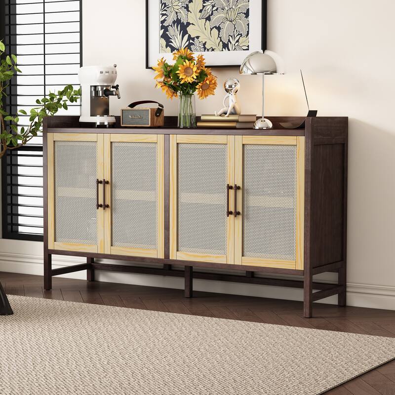 Rattan Cabinet Doors Sideboard Buffet Storage Cabinet Console Table