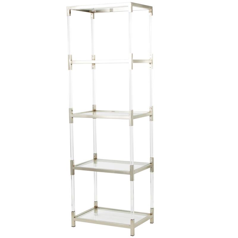 Clear Acrylic Plastic Cube Shaped Shelving Unit with Silver Frame Supports