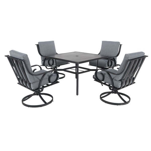 Capri 5pc Steel Dining Set with Fully Cushioned Swivel Rocking Chairs