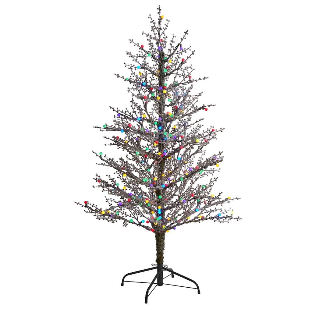 5ft Frosted Berry Twig Christmas Tree with Lights - Vintage Artificial Holiday Decor - Multicolor - 60
