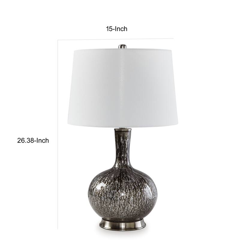 26 Inch Table Lamp, Tall Black Round Glass Base, White Drum Fabric Shade