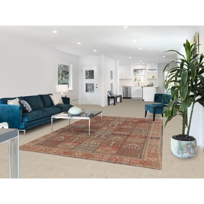 Garden Design Bakhtiari Vintage Persian Rug Hand-Knotted Wool Carpet - 6'8" x 9'10"