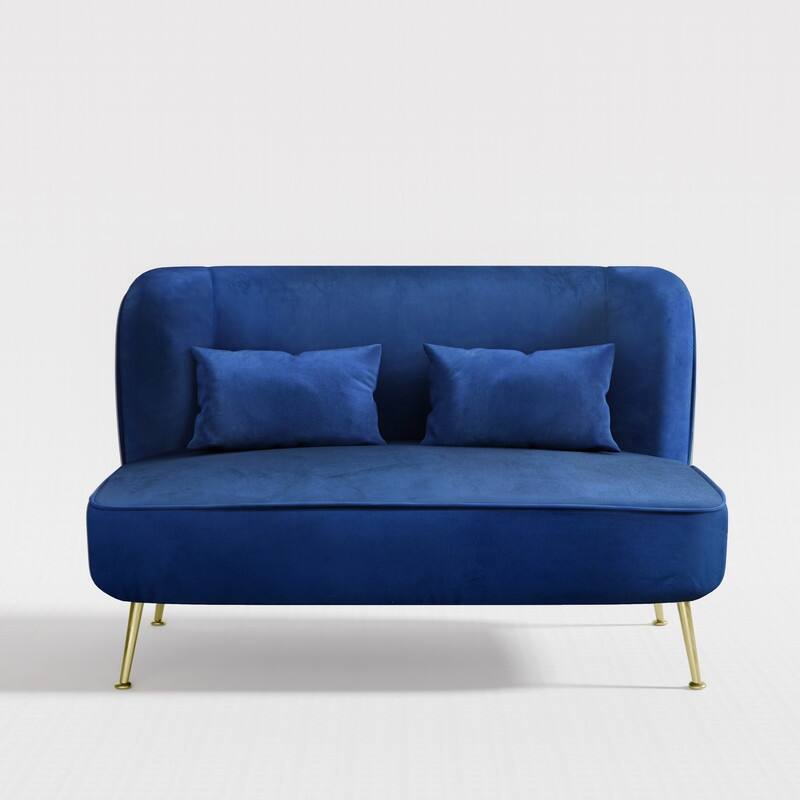 Two Pillows Velvet Upholstered Metal Loveseat