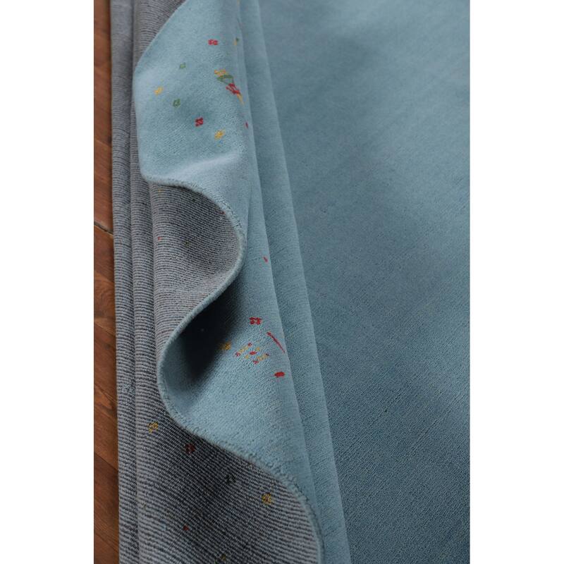 Light Blue Gabbeh Oriental Area Rug Handmade Tribal Wool Carpet - 8'4" x 9'10"